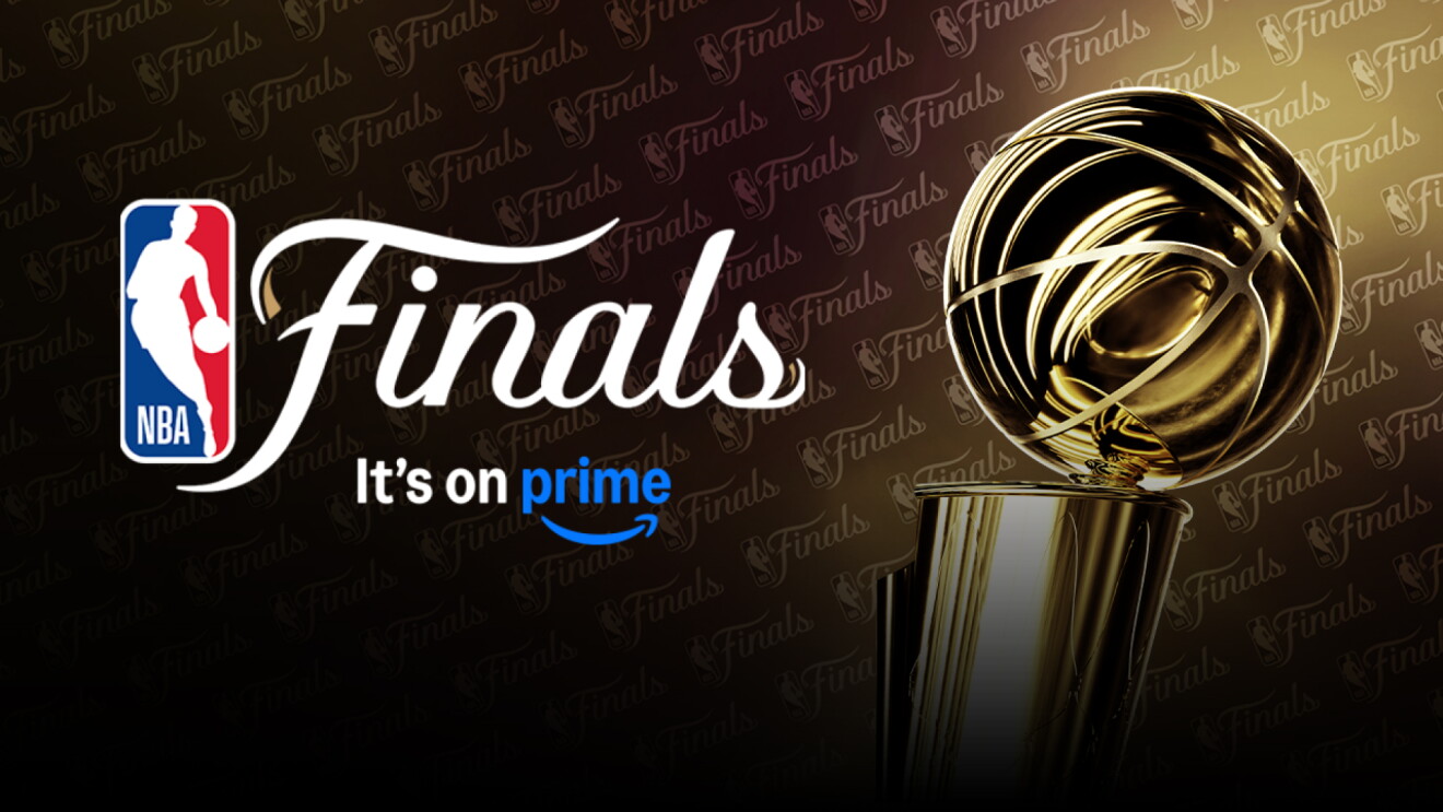 NBA Finals logo next to the NBA Finals Trophy, with the Amazon Prime Video logo as well. 