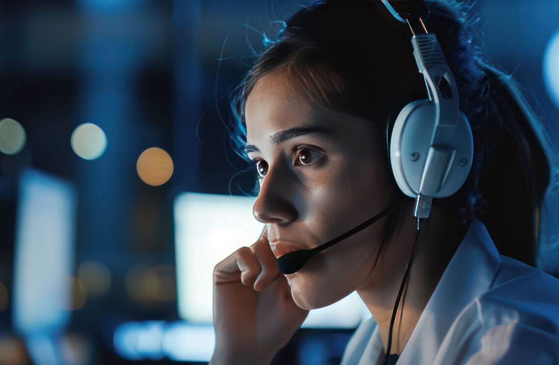 Image of a call centre employee taking a call through a headset