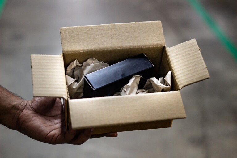 A box with paper dunnage hence doing away with Plastic free packaging