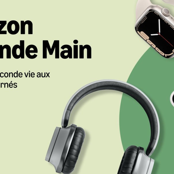 Publicité pour le programme Amazon Seconde Main qui propose des produits retournés