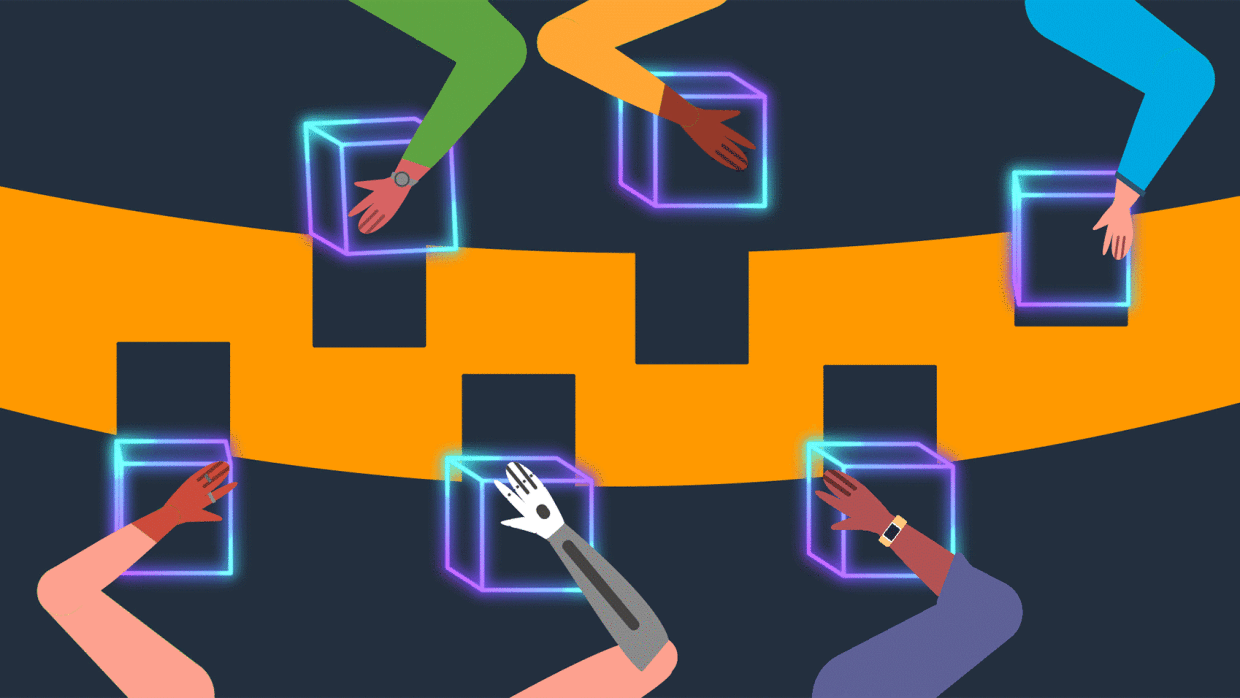 Arms putting together the Amazon Smile logo.