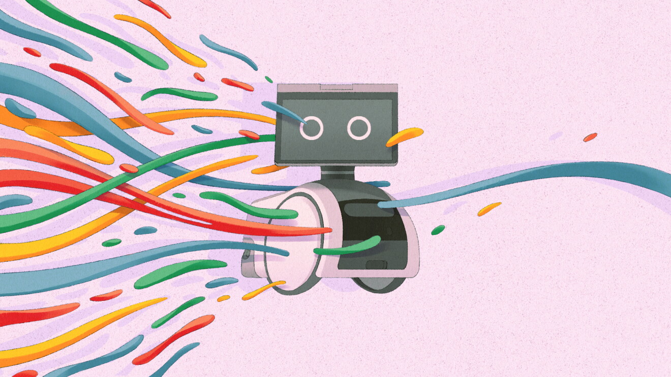 An illustrated image of Astro robot and the sound filtering on a light pink background. 