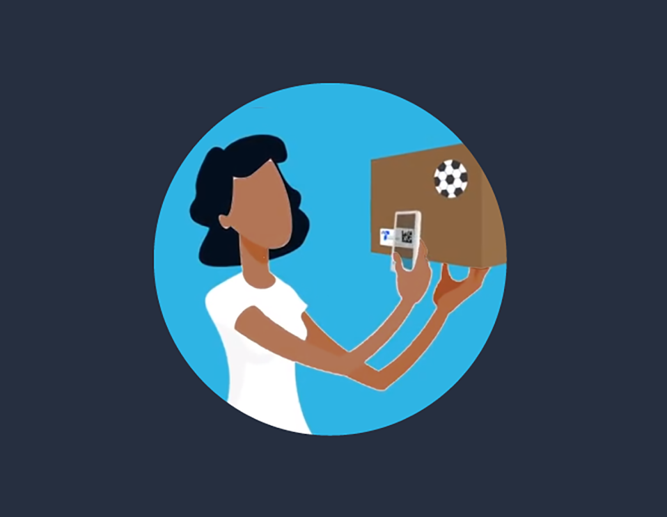 An illustrated image, part of a 4-part series showing how Amazon Transparency works.