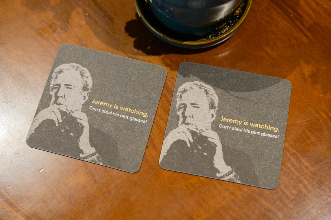 Coasters at The Farmer's Dog in Burford, Jeremy Clarkson's proper British pub from Clarkson's Farm season 4