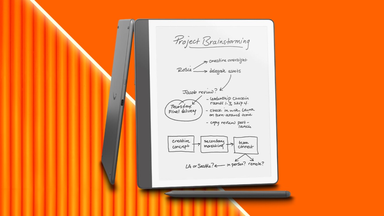 Project brainstorming notes on Kindle Scribe with stylus