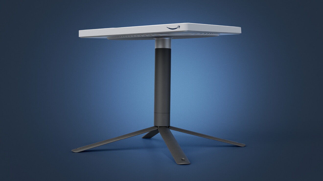 An image of a standard Project Kuiper customer terminal with a blue background. 