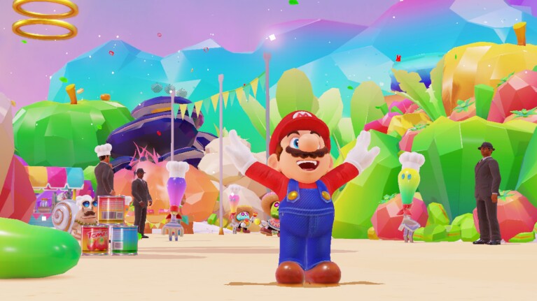 A scene from the video game super mario odyssey