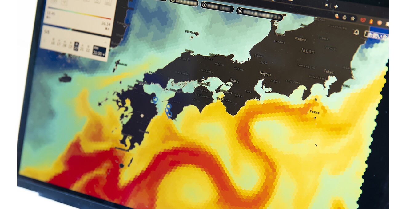 地図上で海水温を色で表示しているシステムの画面写真
