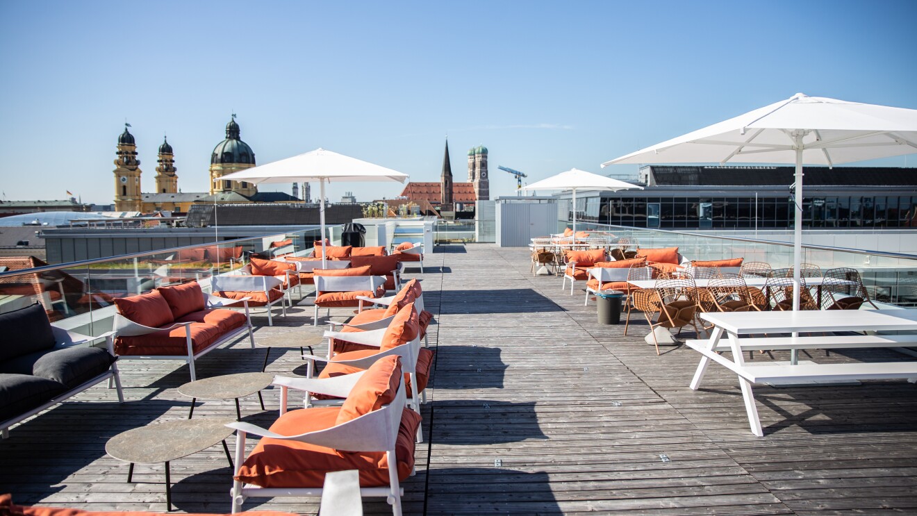 Rooftop terrace at Amazon's new office building in Munich, Germany.
