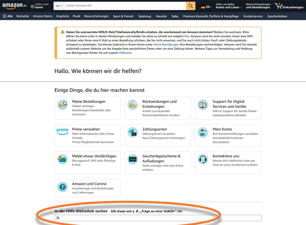Screenhot der Amazon.de Homepage