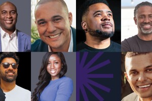 A collage of headshots of individuals smiling.