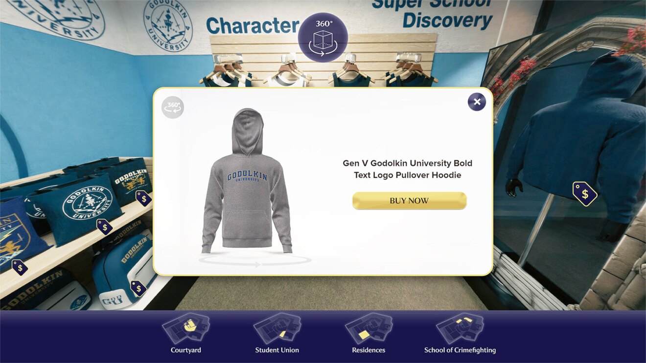 An image of the virtual campus tour of Godolkin University from The Boys spinoff Gen V.