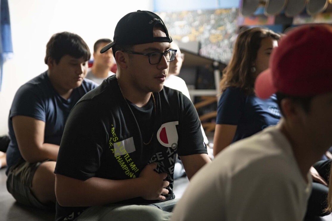 High school students practice mindful meditation while using the new Alexa skill, "Keep Calm"