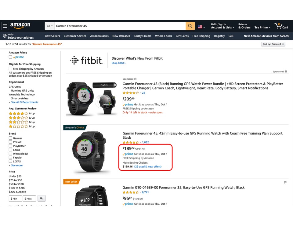 Amazon product page - Garmin device