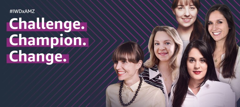 5 Frauen lächeln in die Kamera. Neben ihnen stehen die Worte Challenge.Champion.Change.