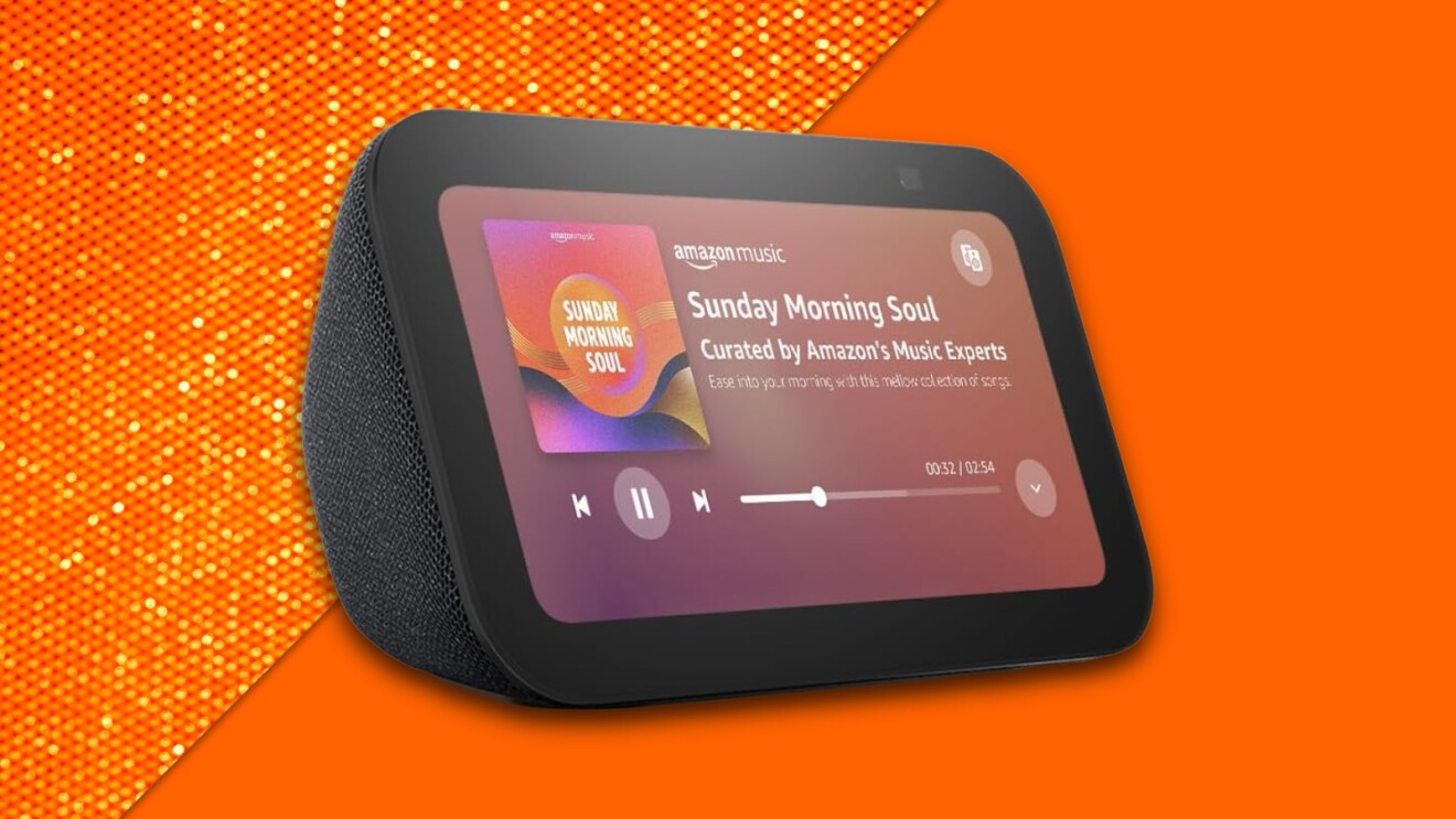 Amazon Echo Show device displaying Sunday Morning Soul playlist