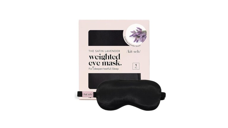 Satin lavender weighted eye mask packaging with product