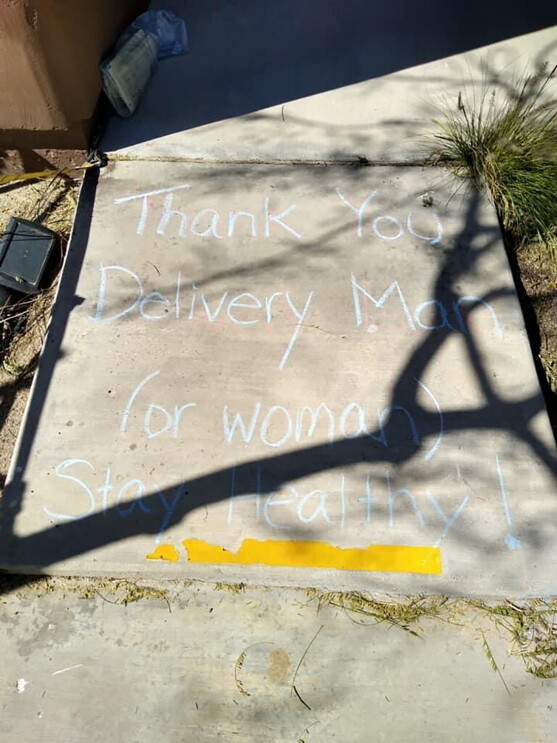 A customer note of thanks to Amazon delivery drivers