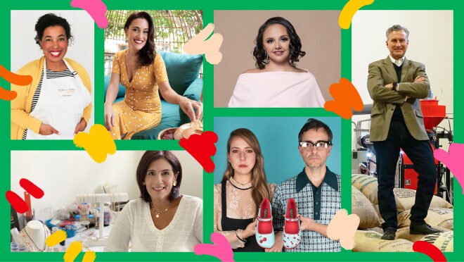 亚马逊卖家的拼贴图片,图片周围有彩色边框和弯曲的线条插图。