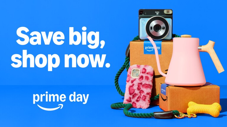 Amazon Prime Day promotion with colorful product display