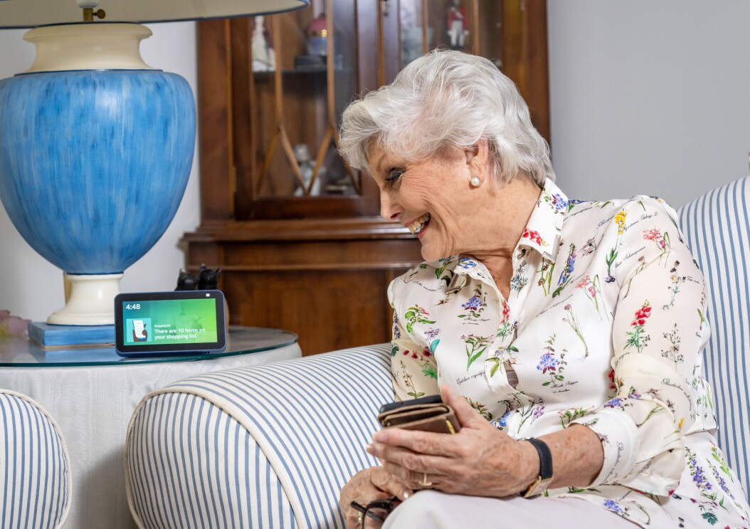 Angela Rippon talks to her Amazon Alexa device