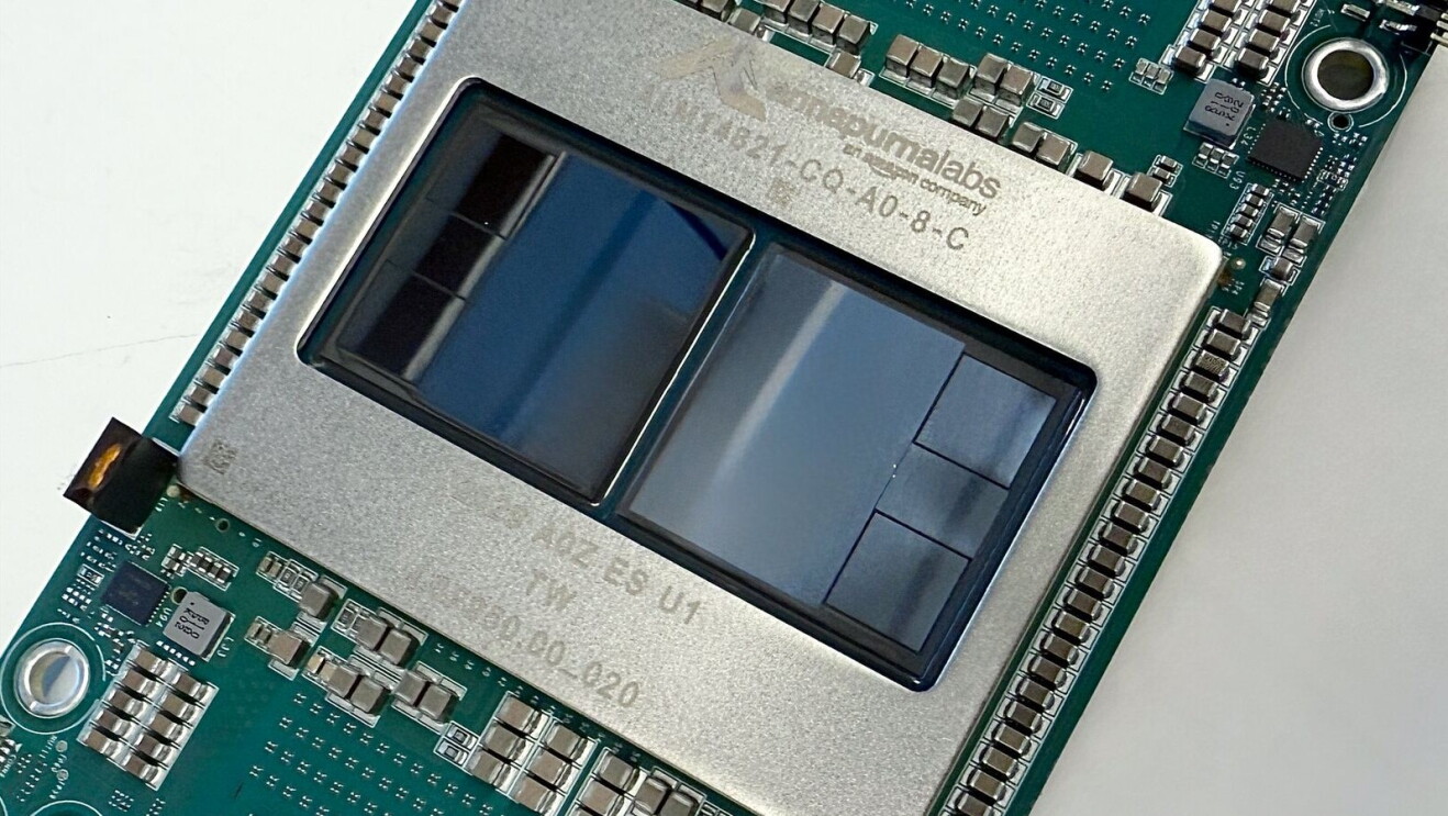 AWS Trainium 3 AI chip on a green circuit board