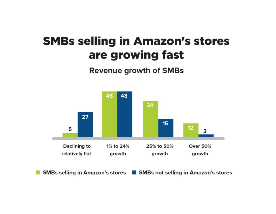 Infographic that says "SMBs selling in Amazon's stores are growing fast"
