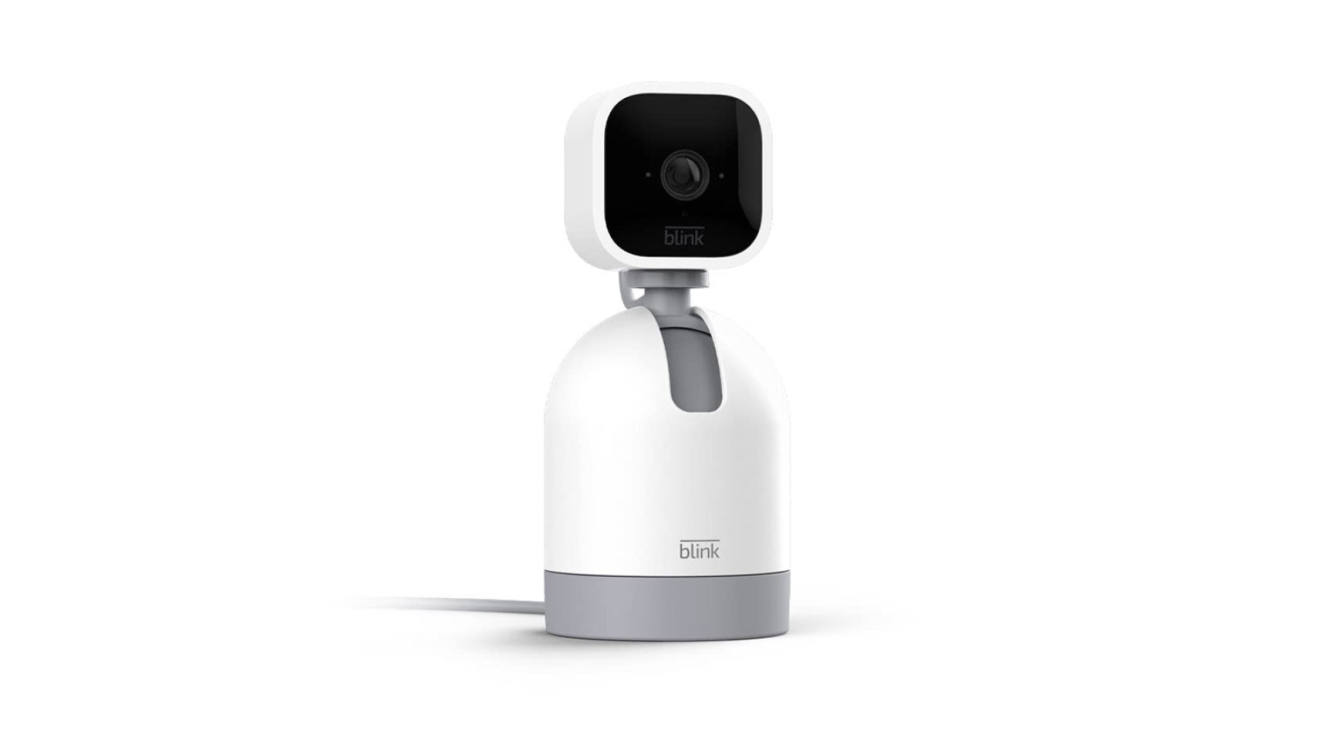 Compact white and black Blink camera with adjustable mount