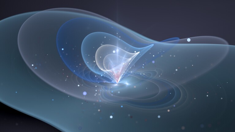 Abstract cosmic vortex with glowing blue and white energy spirals