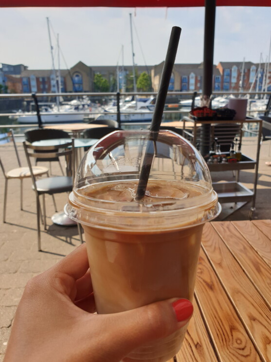Iced coffee and Swansea Marina