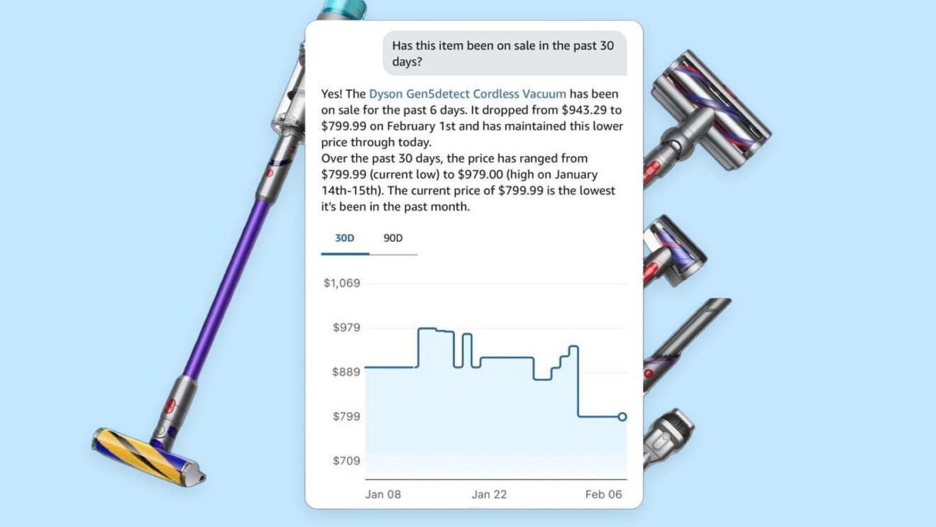 Cordless vacuum price trend graph and product display