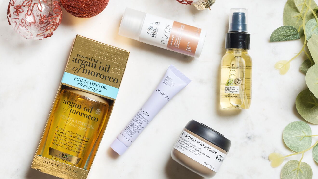 Flat lay hair and beauty products from the 2025 Amazon Beauty Advent Calendar