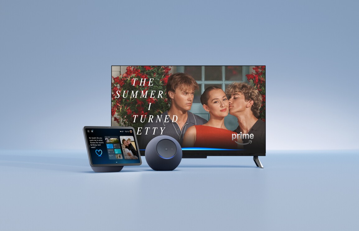 Amazon Alexa devices Alexa, Echo Show with screen showing an Amazon Prime Video series