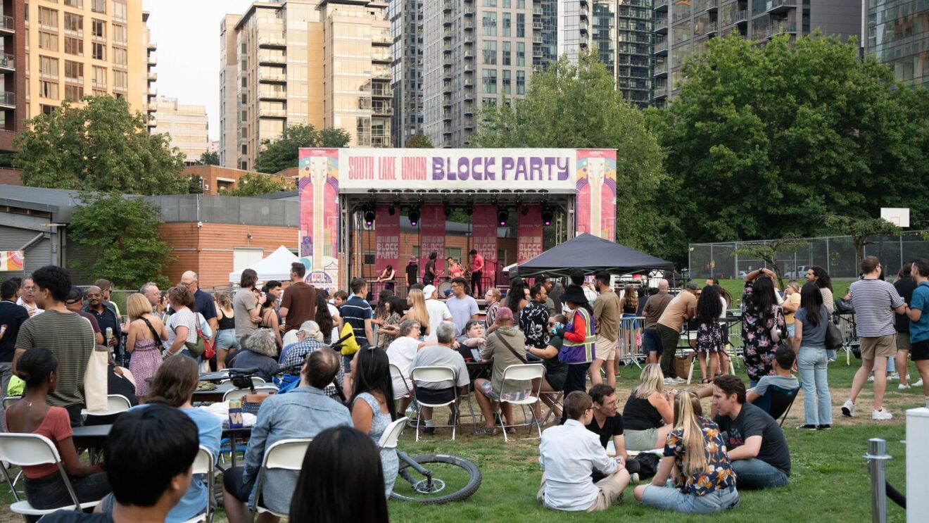 Amazon South Lake Union (SLU) Party featuring a band playing