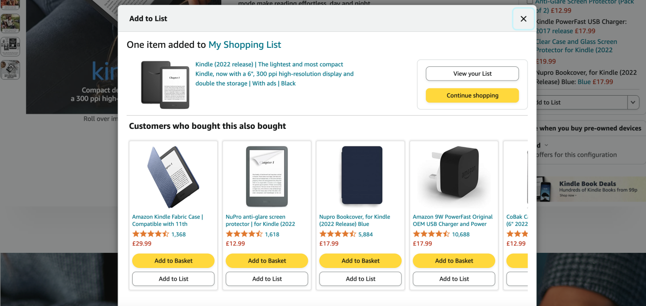A screenshot of an item that's been added to a Shopping List on Amazon