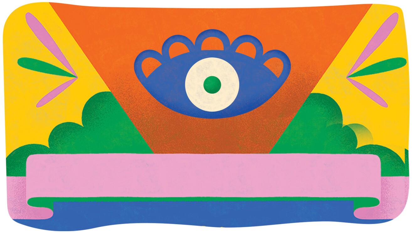 An illustrated image of assorted shapes and an eye in the middle. 