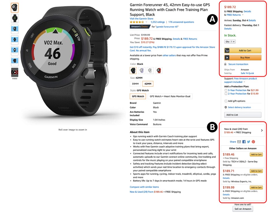 Amazon product page - Garmin device Foto