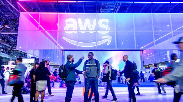 Attendees inside the Expo Center of AWS re:Invent 2025