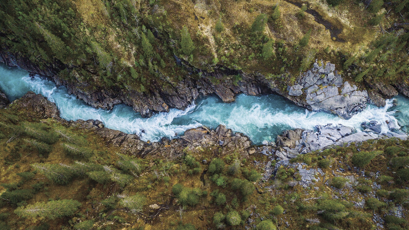 Aerial view over a mountain river
