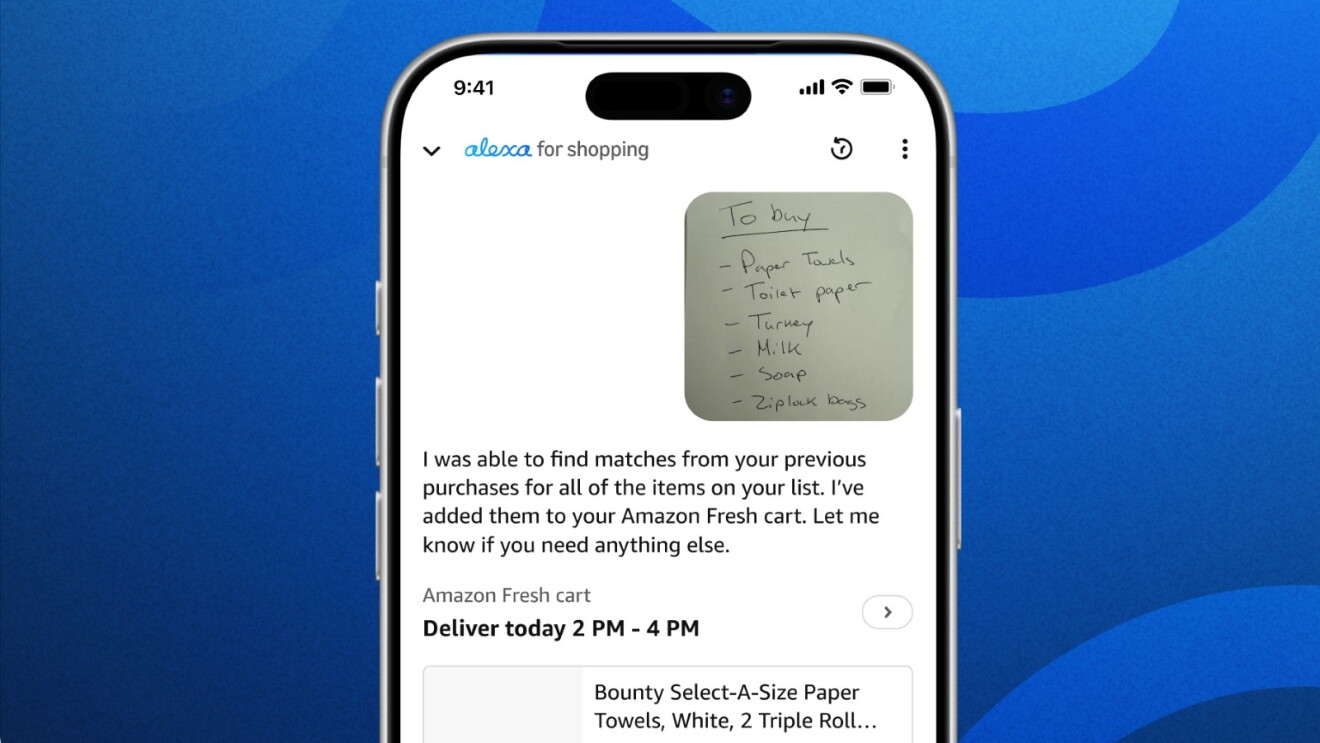 Alexa for Shopping app with shopping list recognition feature matching handwritten items to Amazon products