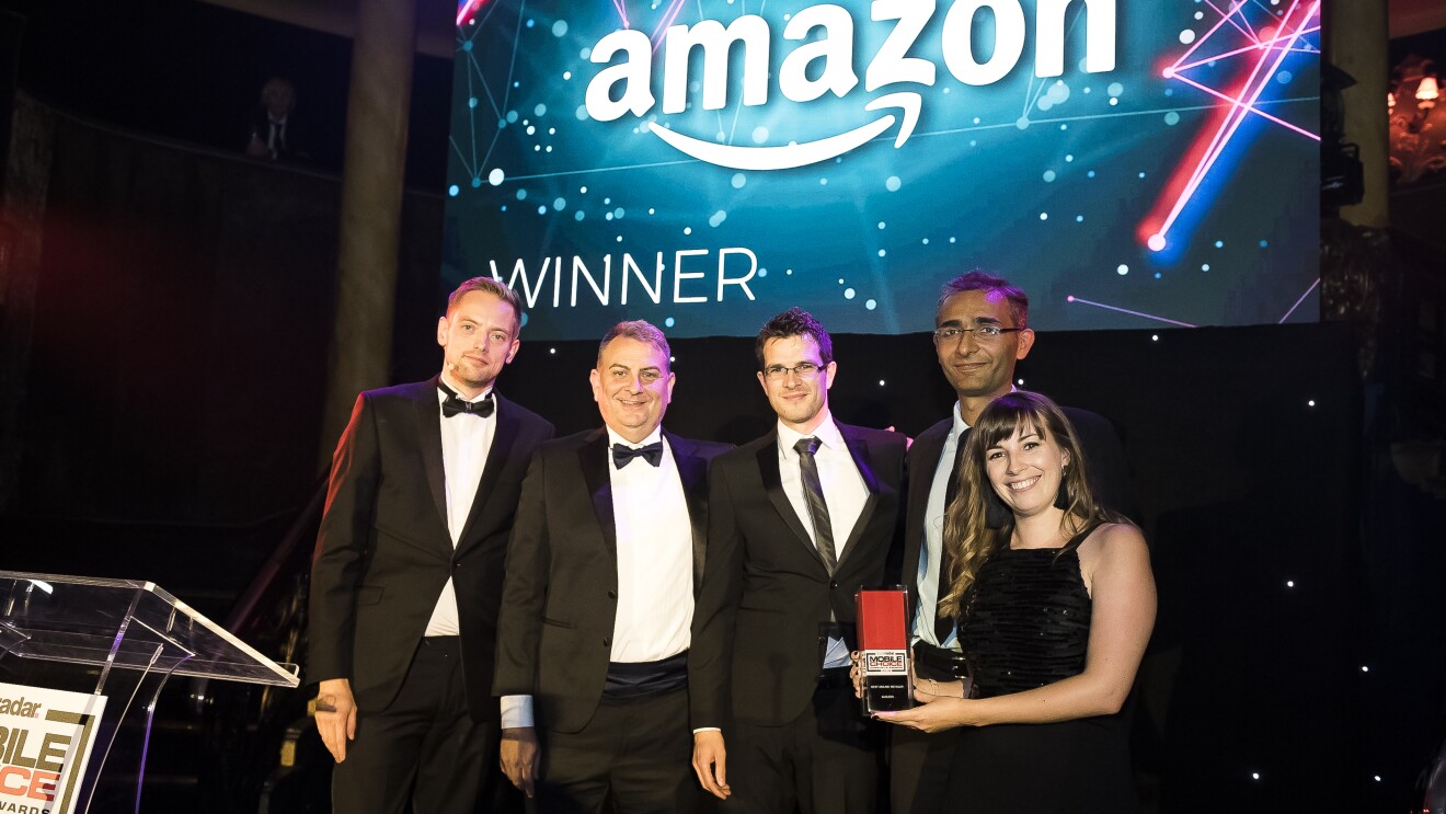 Amazon employees collecting Techradar Mobile Choice Award for best online retailer