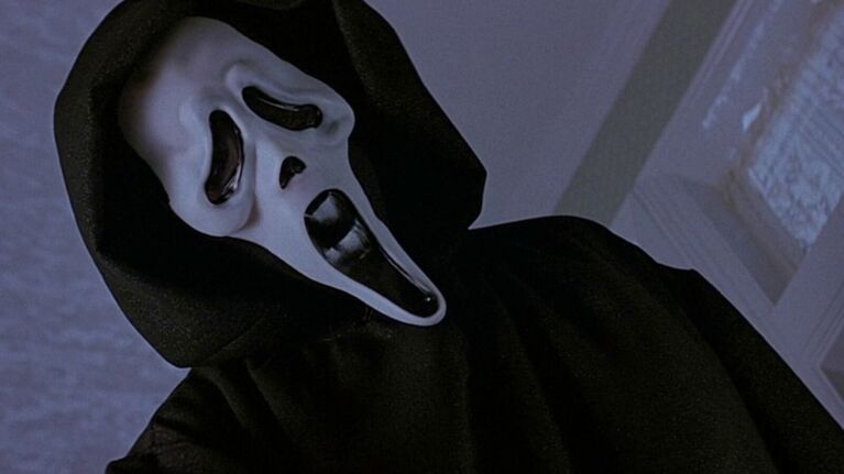 Ghostface mask from Scream movie in dark setting