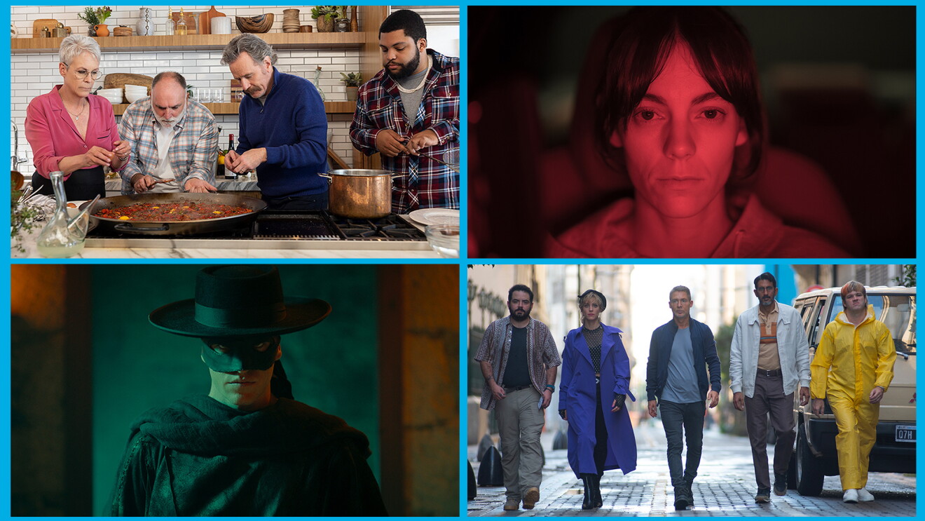 Un collage con imágenes de Prime Video:  Zorro, Reina Roja, Jaque Mate Dinner Party Diaries con José Andrés.