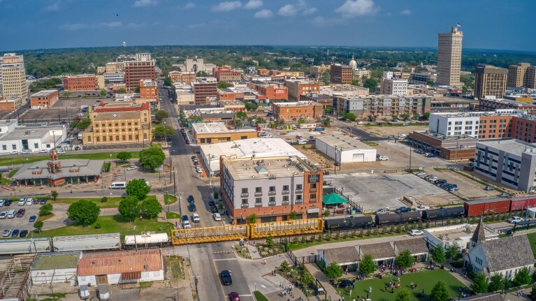 An aerial view of a town in Texas.