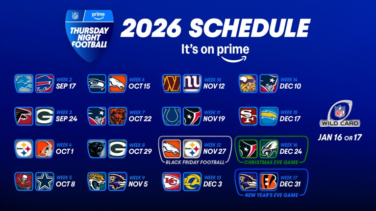 2026 Thursday Night Football schedule on Prime Video.