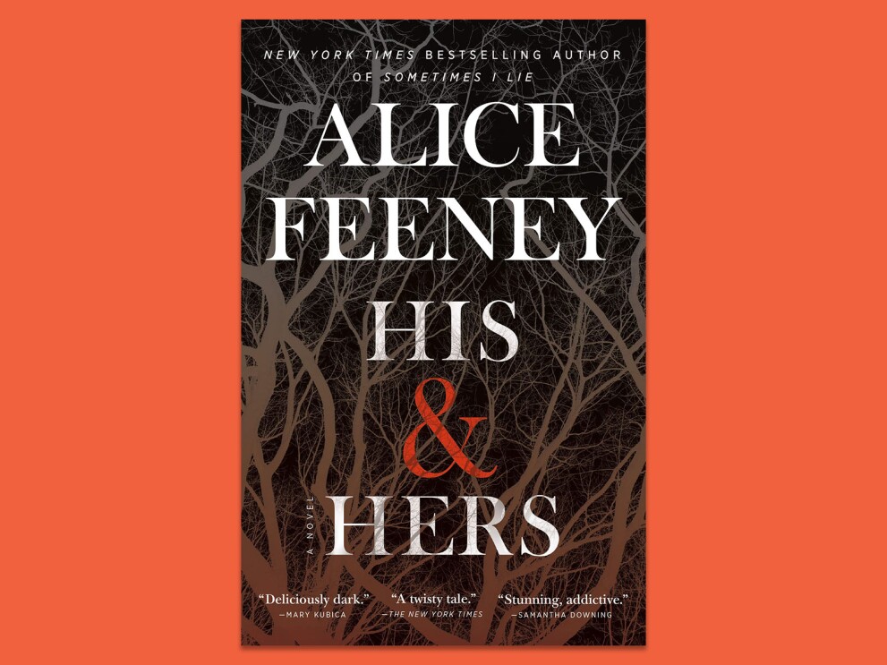Alice Feeney's bestseller 'His & Hers' with ominous forest imagery available on Amazon