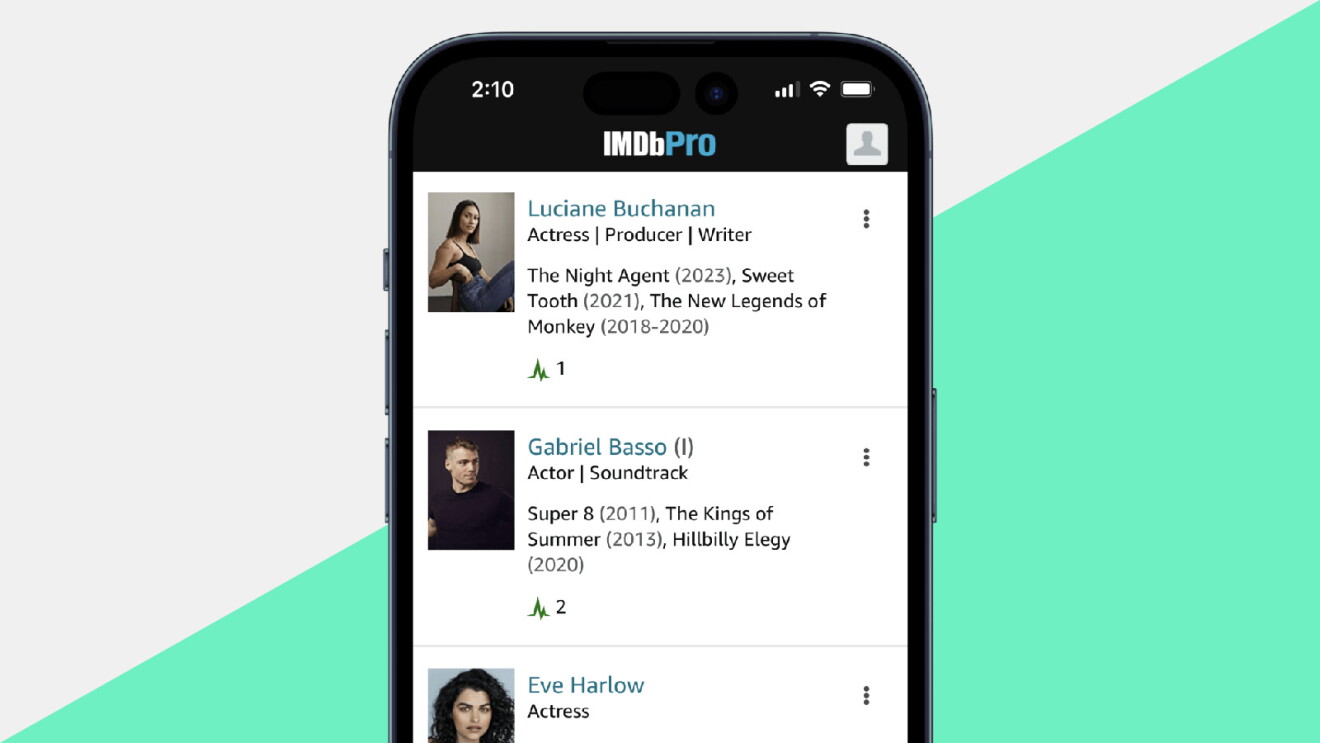Prime Day 2023 live blog best deals: image of an iPhone displaying actors on the IMDb Pro app.