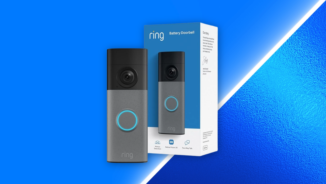 Ring Battery Doorbell (newest model) against a blue background.