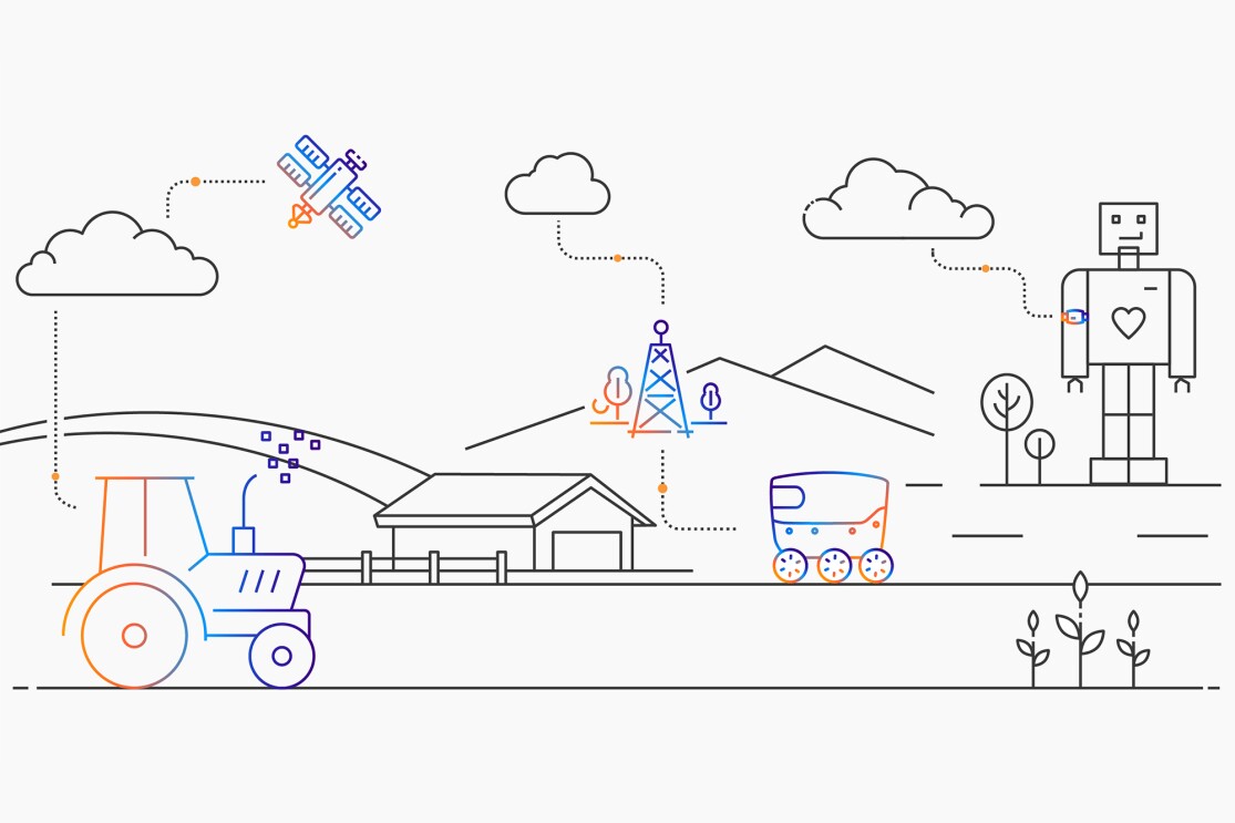 Image from AWS re:Invent, showing illustrations of cloud computing themes