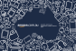 An illustration of white on navy blue with assorted items scattered about to illustrate the shape of Australia, with the words "Amazon.com.au" and "Amazon Australia consumer trends report 2020" 